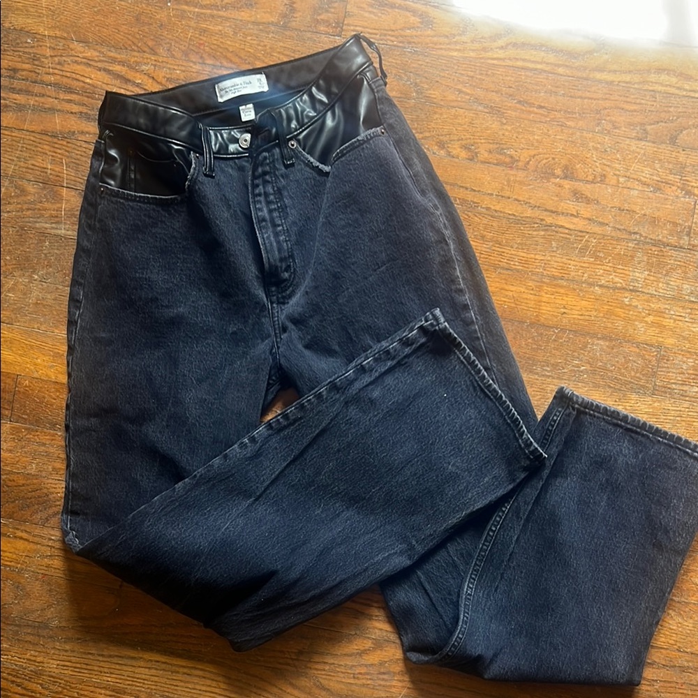 Black Denim Jeans with Leather Accents - Abercrombie